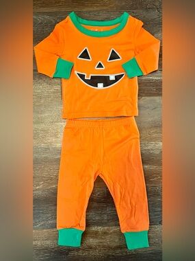 Halloween Jack O Latern Face Snug Fit Pajama Set Size 12M